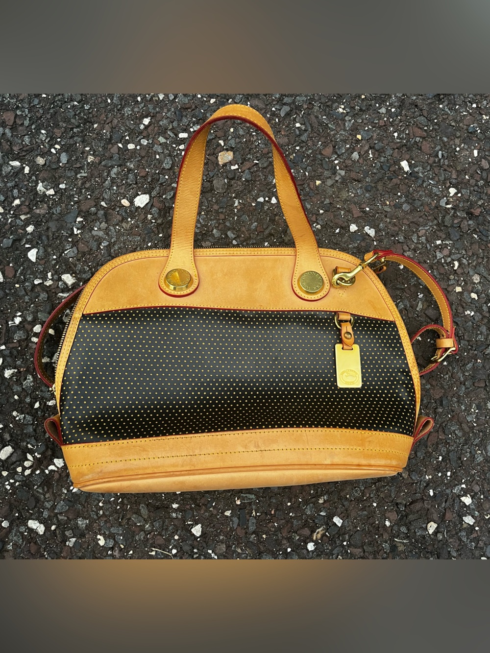 Vintage Dooney & Bourke Cabriolet Domed Satchel Black Tan Crossbody EUC